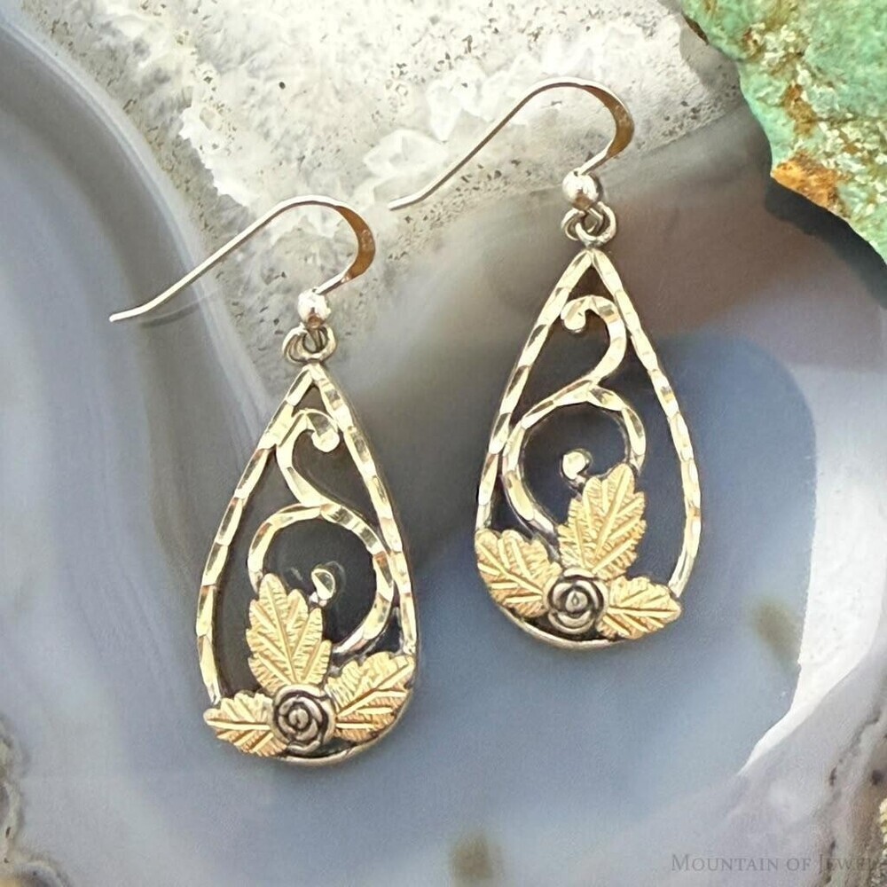 Vintage Sterling Teardrop Swirl, Rose & Leaf Fashion Dangle Earrings For Women